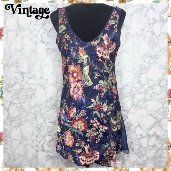 Victoria’s Secret 90s Navy Blue Sheer Floral Nightgown Slip Dress Size S - Picture 11 of 12